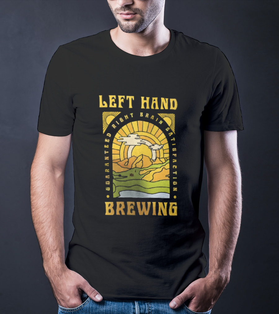 Left Hand Brewing Guaranteed Right Brain Satisfaction Sunburst River Landscape T-Shirt