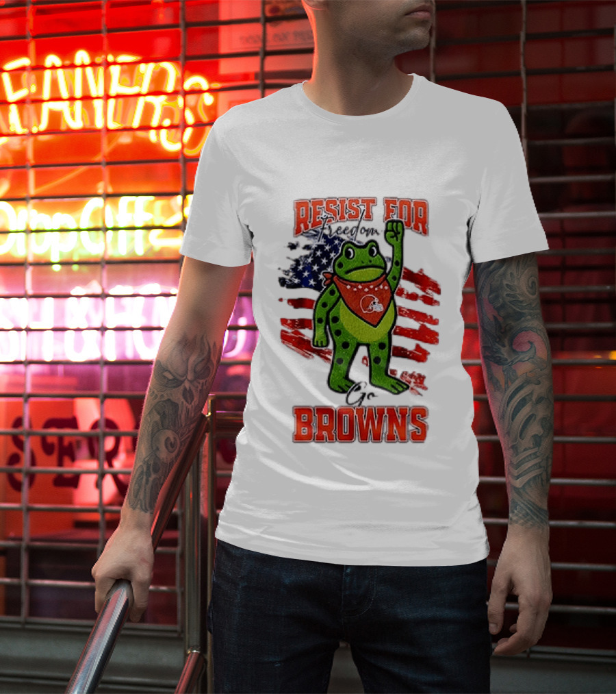 Resist For Cleveland Browns Portland Frog American Flag T-Shirt