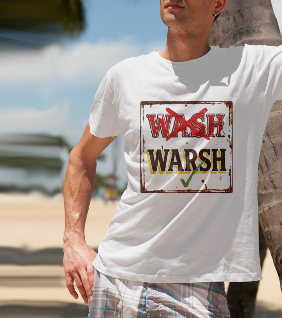 Distressed Regional Dialect Sign Wash Warsh Check Mark T-Shirt