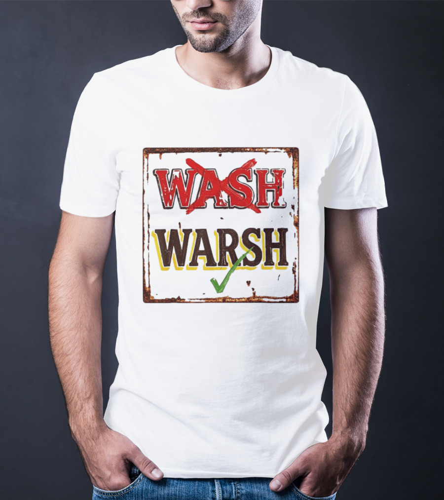 Distressed Regional Dialect Sign Wash Warsh Check Mark T-Shirt