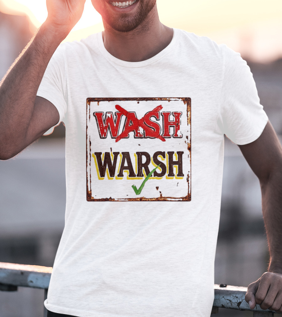 Distressed Regional Dialect Sign Wash Warsh Check Mark T-Shirt