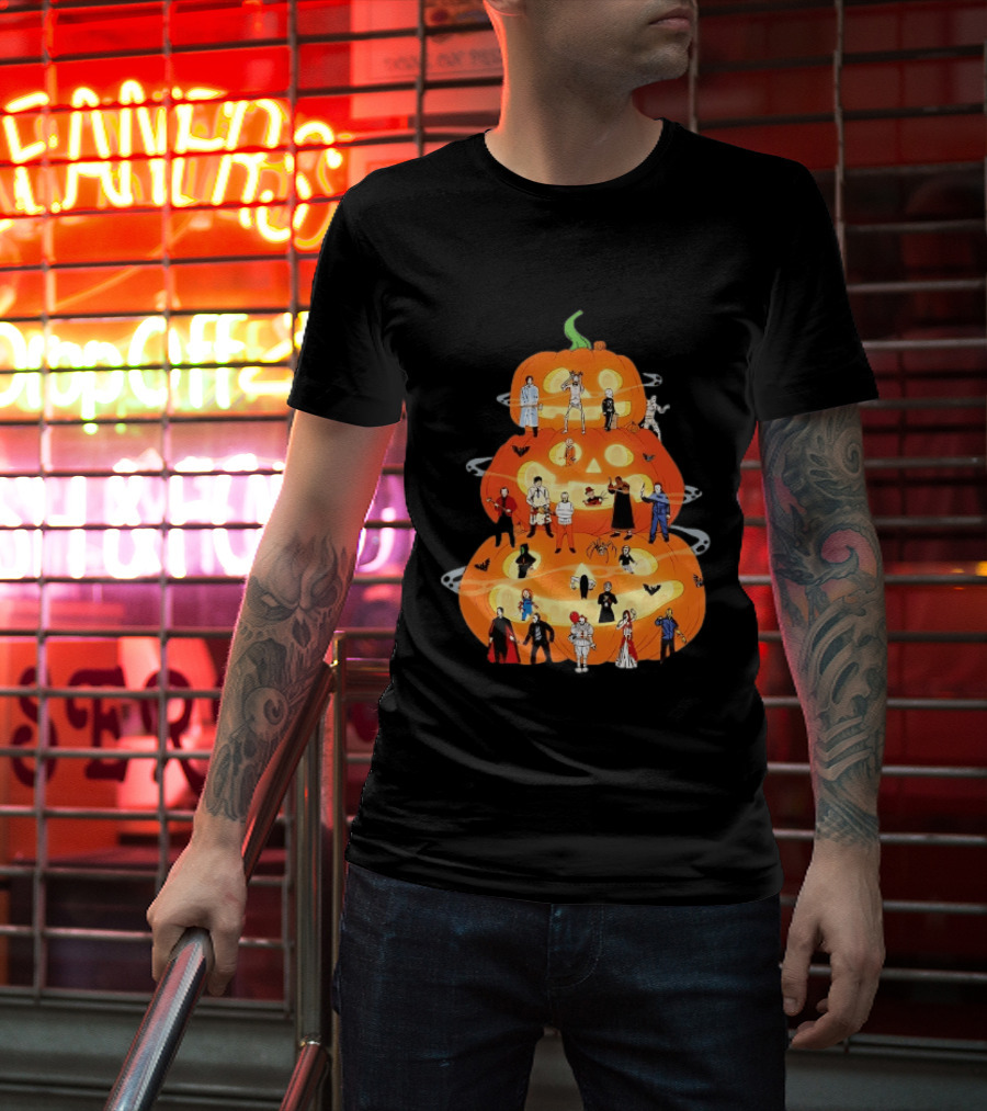 Horror Movie Icons Halloween Pumpkin Stack Villains T-Shirt