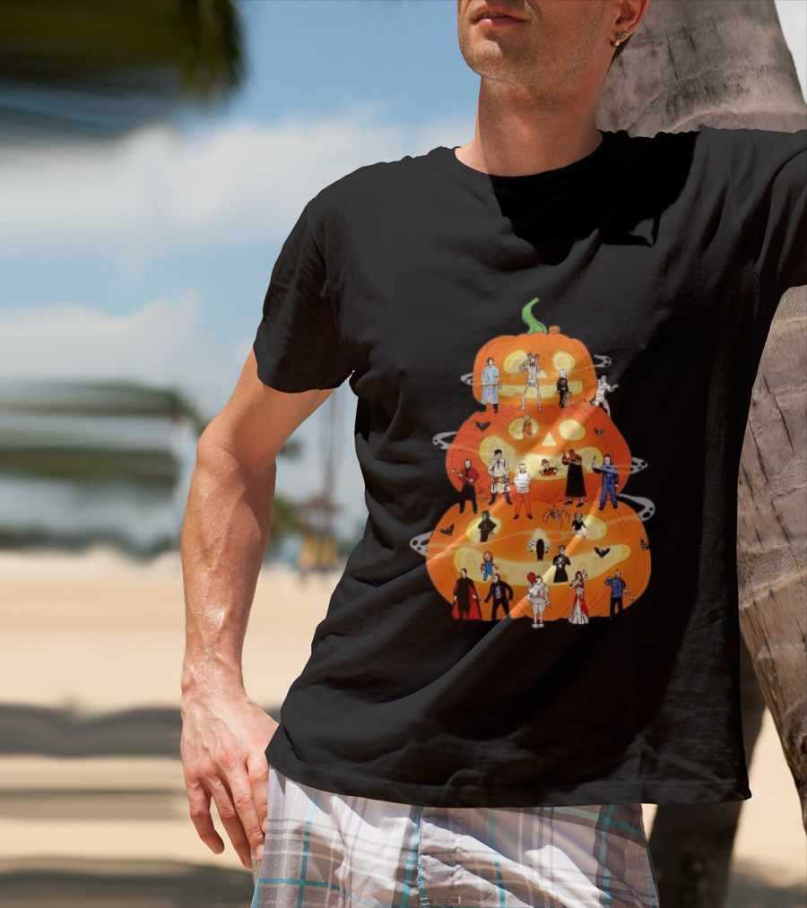 Horror Movie Icons Halloween Pumpkin Stack Villains T-Shirt