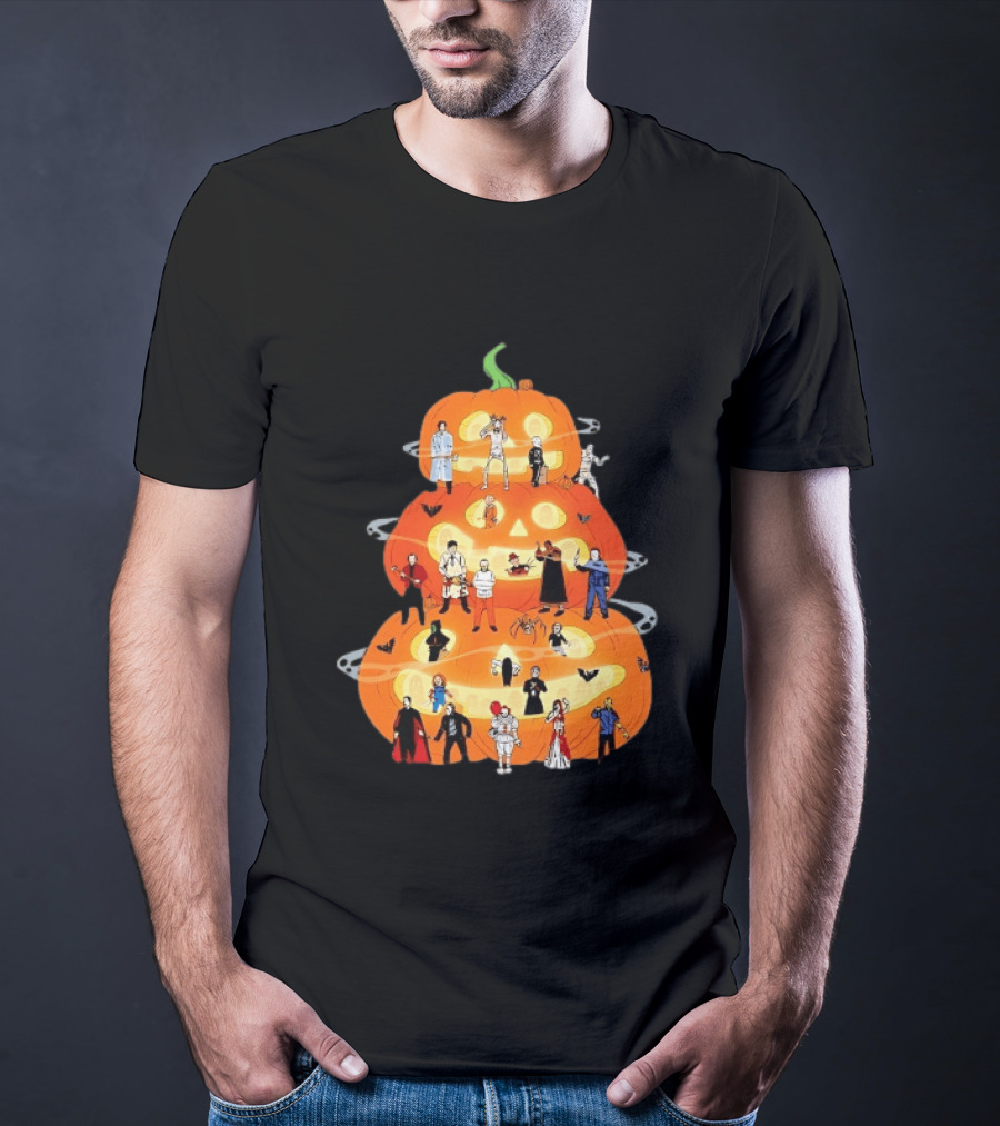 Horror Movie Icons Halloween Pumpkin Stack Villains T-Shirt
