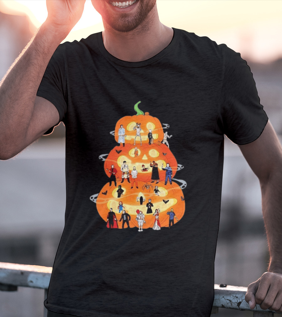 Horror Movie Icons Halloween Pumpkin Stack Villains T-Shirt