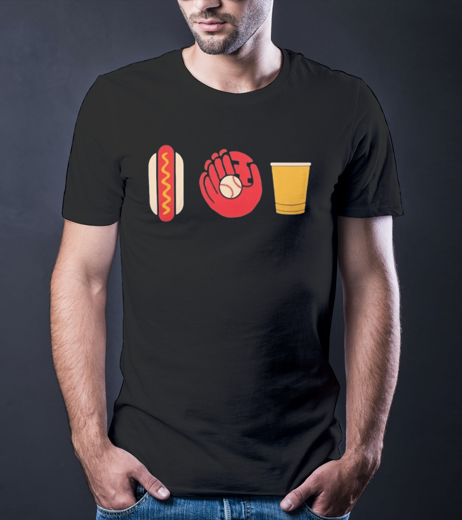 Hot Dog Baseball Glove Beer Chowlahoadz Stadium Food T-Shirt