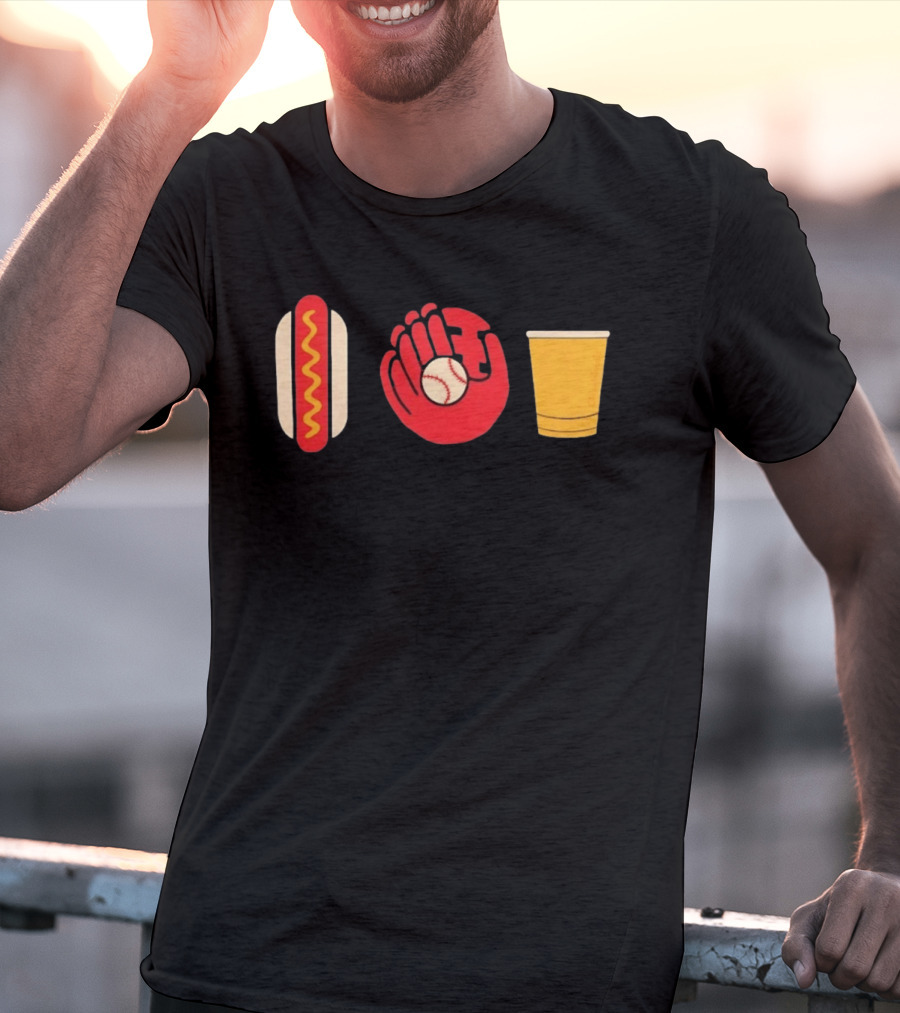 Hot Dog Baseball Glove Beer Chowlahoadz Stadium Food T-Shirt