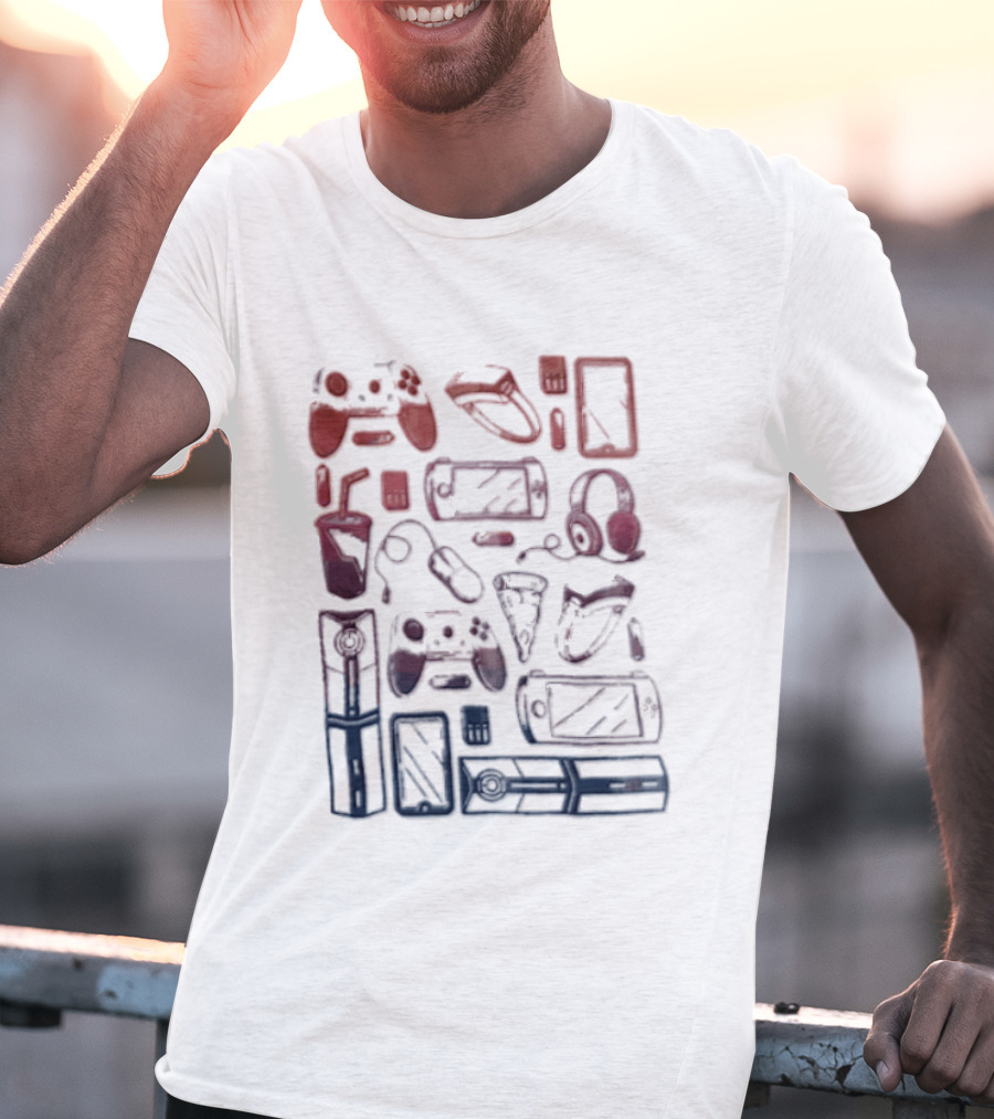 Gaming Console Controllers And Snacks Collage T-Shirt