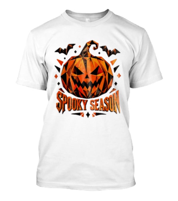 Spooky Season Geometric Pumpkin Halloween Bats T-Shirt