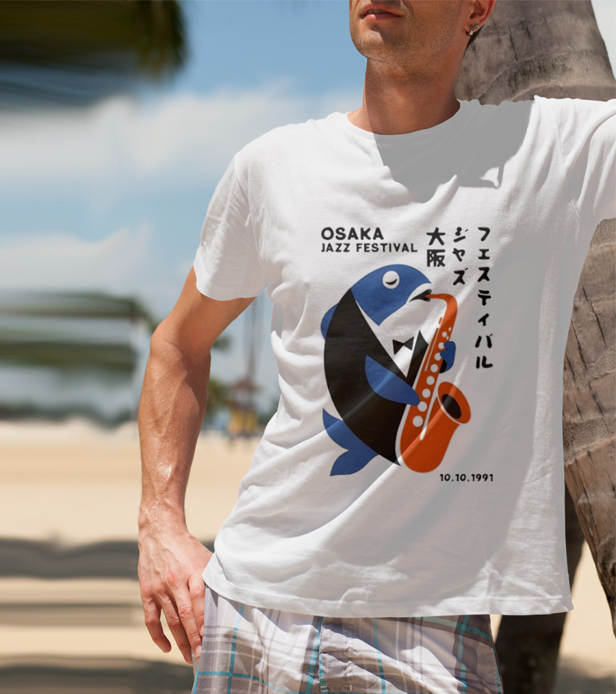 Osaka Jazz Festival 10.10.1991 Saxophone Playing Fish T-Shirt