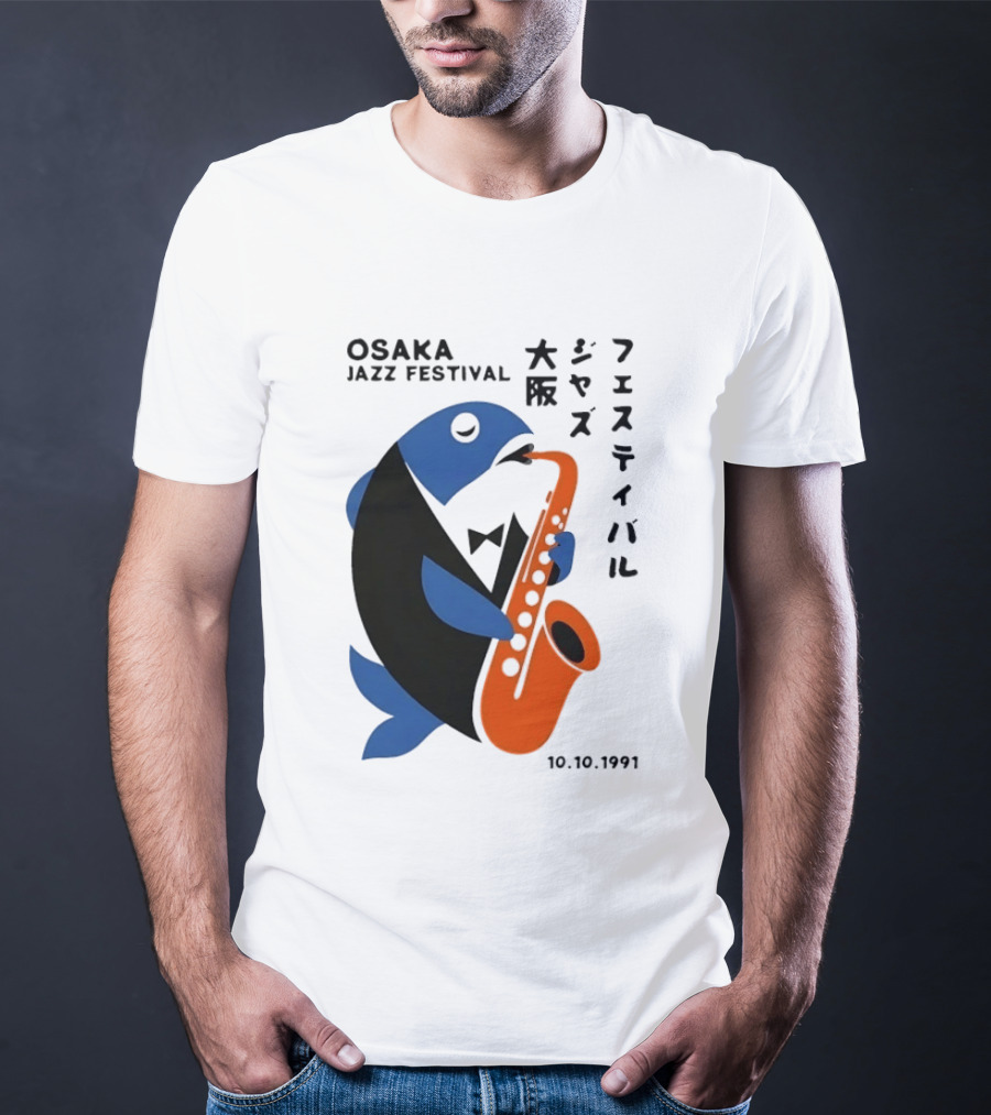 Osaka Jazz Festival 10.10.1991 Saxophone Playing Fish T-Shirt