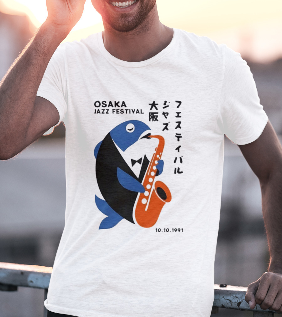 Osaka Jazz Festival 10.10.1991 Saxophone Playing Fish T-Shirt