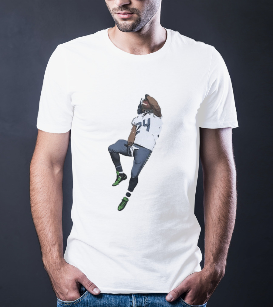 Seattle Seahawks Marshawn Lynch Number 24 Beast Mode Action Pose T-Shirt