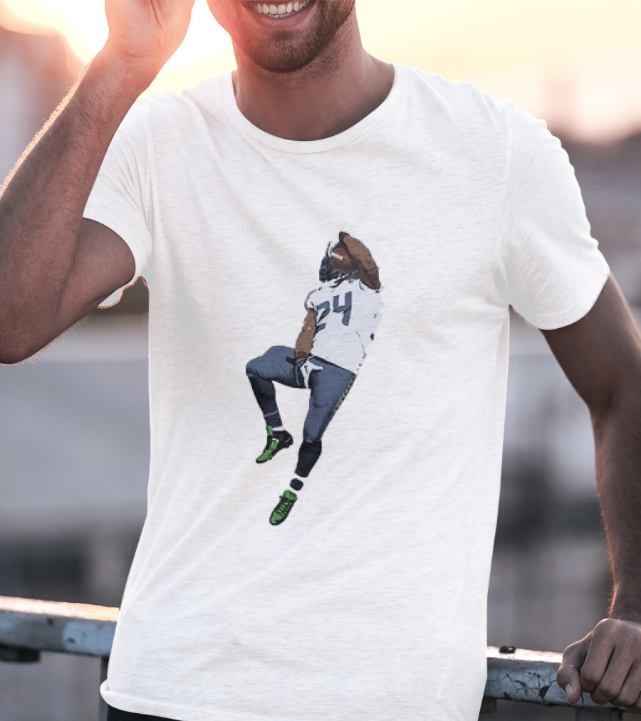 Seattle Seahawks Marshawn Lynch Number 24 Beast Mode Action Pose T-Shirt
