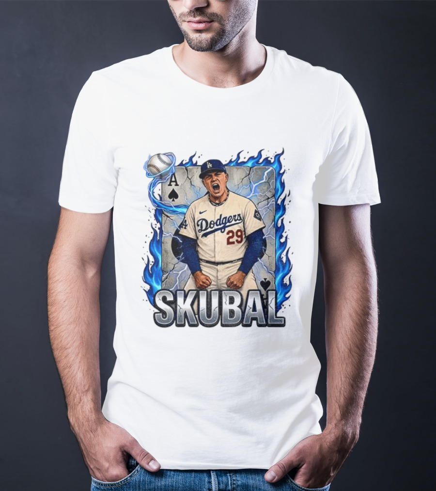 Skubal 29 Dodgers Ace Pitcher Playing Card Flames And Spade T-Shirt