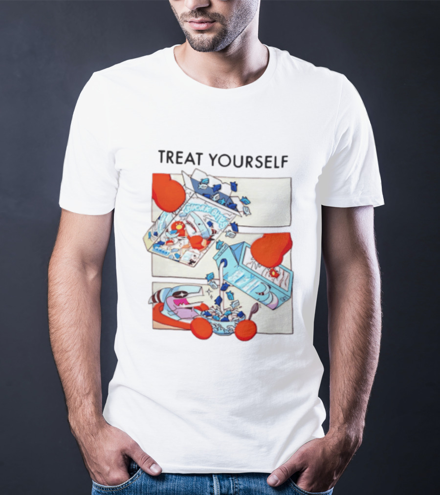 Treat Yourself Shork Bites Cereal Box Sharks Milk Breakfast Fun T-Shirt