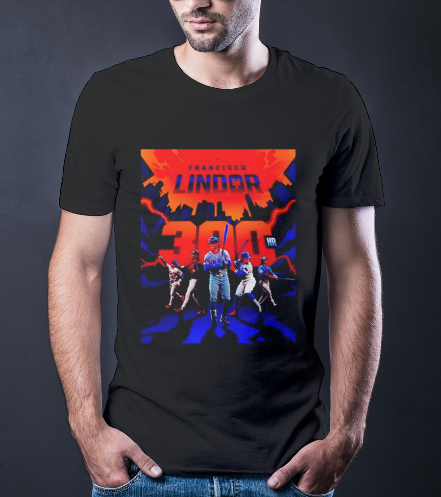 Francisco Lindor New York Mets 300 HR City Skyline Baseball Milestone T-Shirt