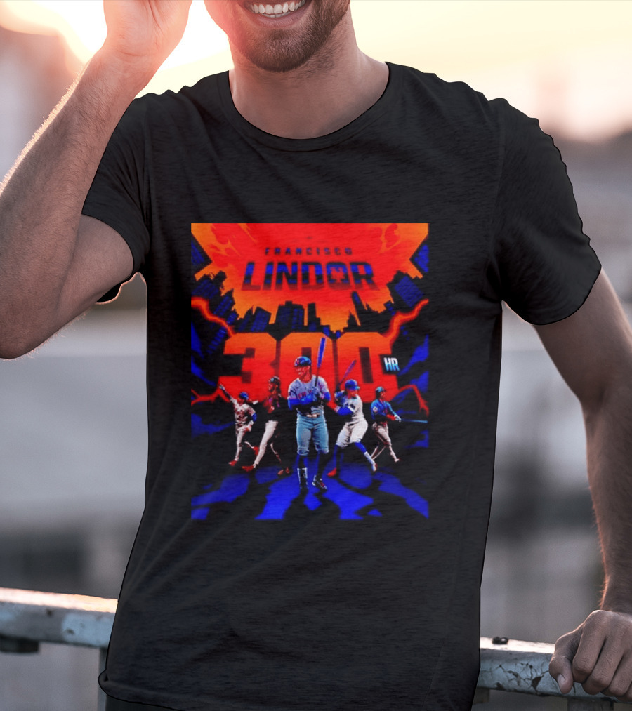 Francisco Lindor New York Mets 300 HR City Skyline Baseball Milestone T-Shirt