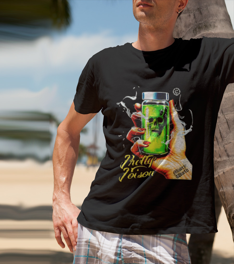 Pretty Poison Misery World Skull Bottle In Hand T-Shirt