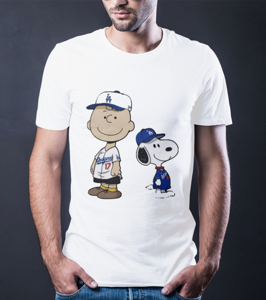 Charlie Brown Snoopy Los Angeles Dodgers MLB Baseball Peanuts Cartoon T-Shirt