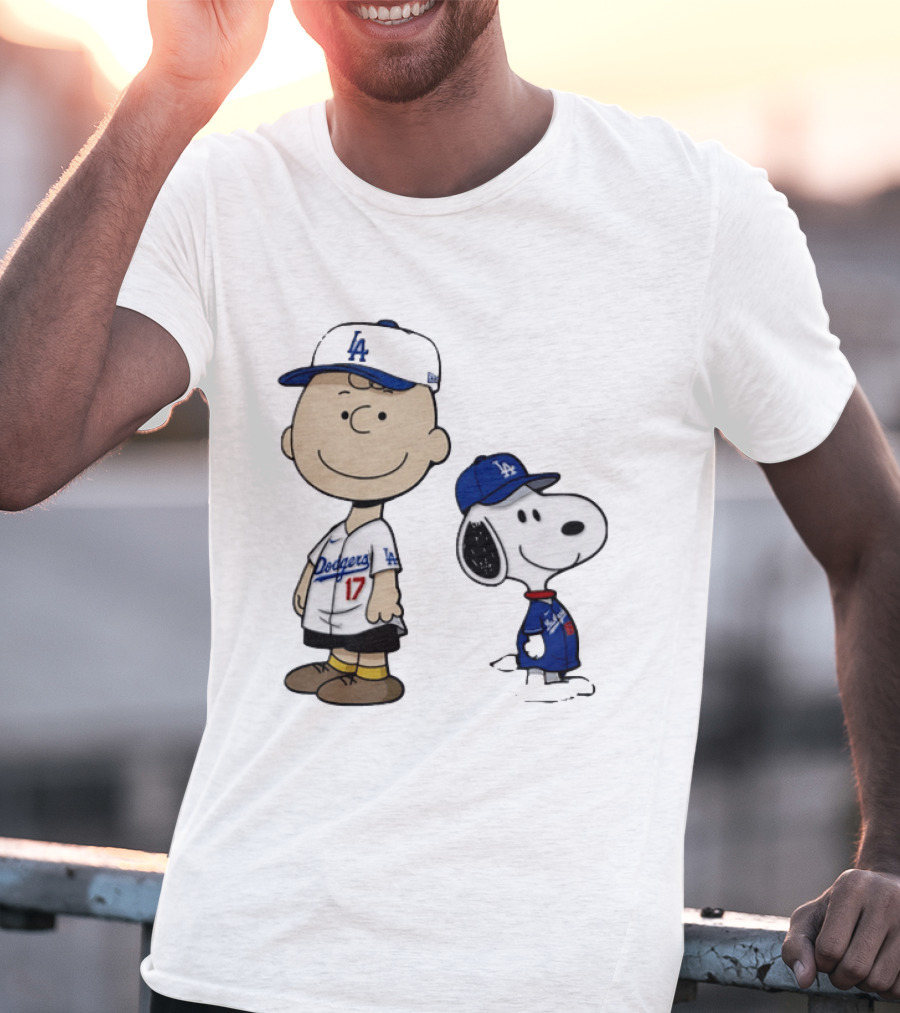 Charlie Brown Snoopy Los Angeles Dodgers MLB Baseball Peanuts Cartoon T-Shirt