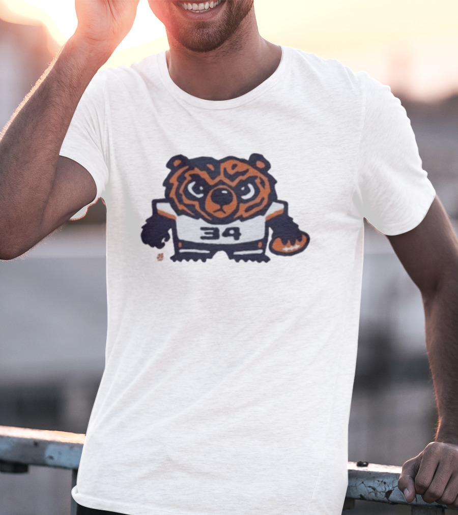 Chicago Bears Number 34 Bear Holding Football T-Shirt