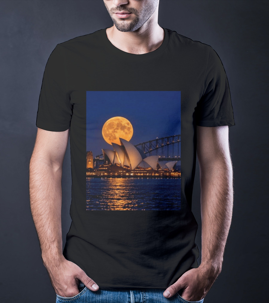 Harvest Moon Over Sydney Opera House And Harbour Bridge T-Shirt