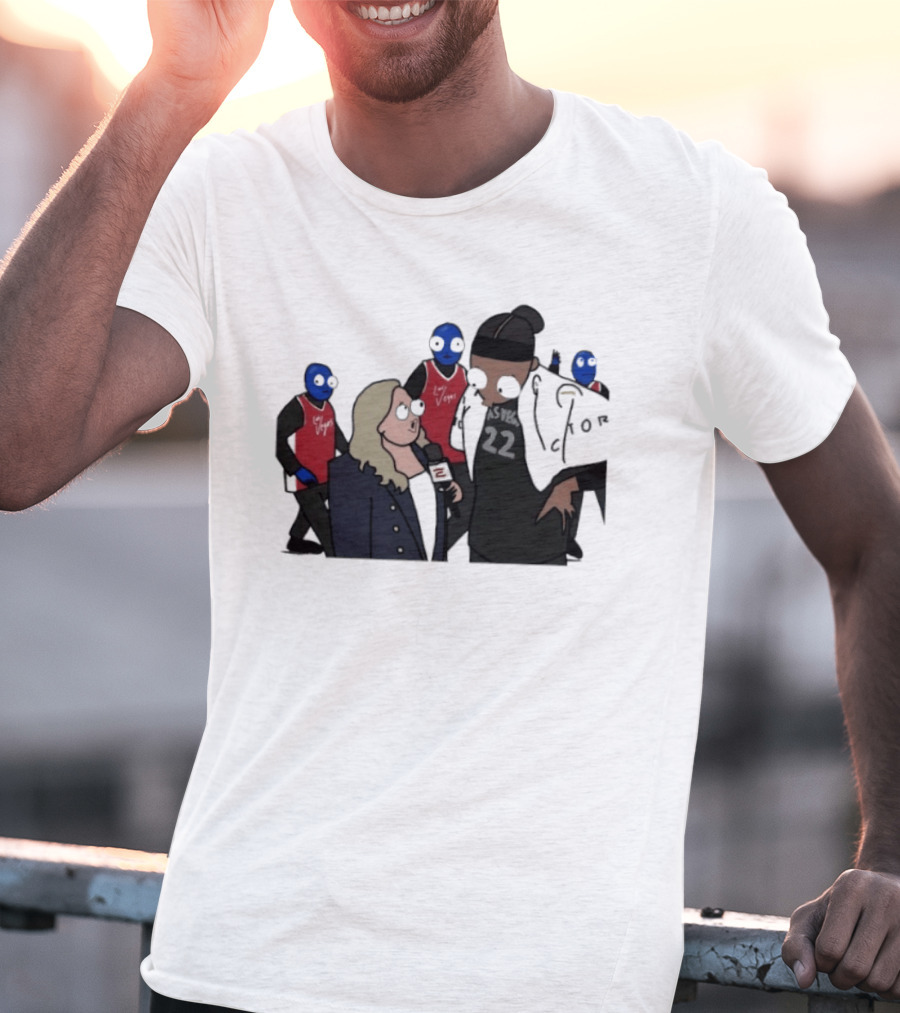 Las Vegas Aces A'ja Wilson Interviewed By Holly Rowe With Blue Men Group T-Shirt