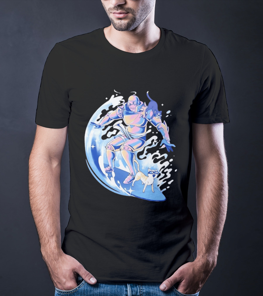 Alphonse Elric Surfing Adventure With Cool Cats On Waves T-Shirt