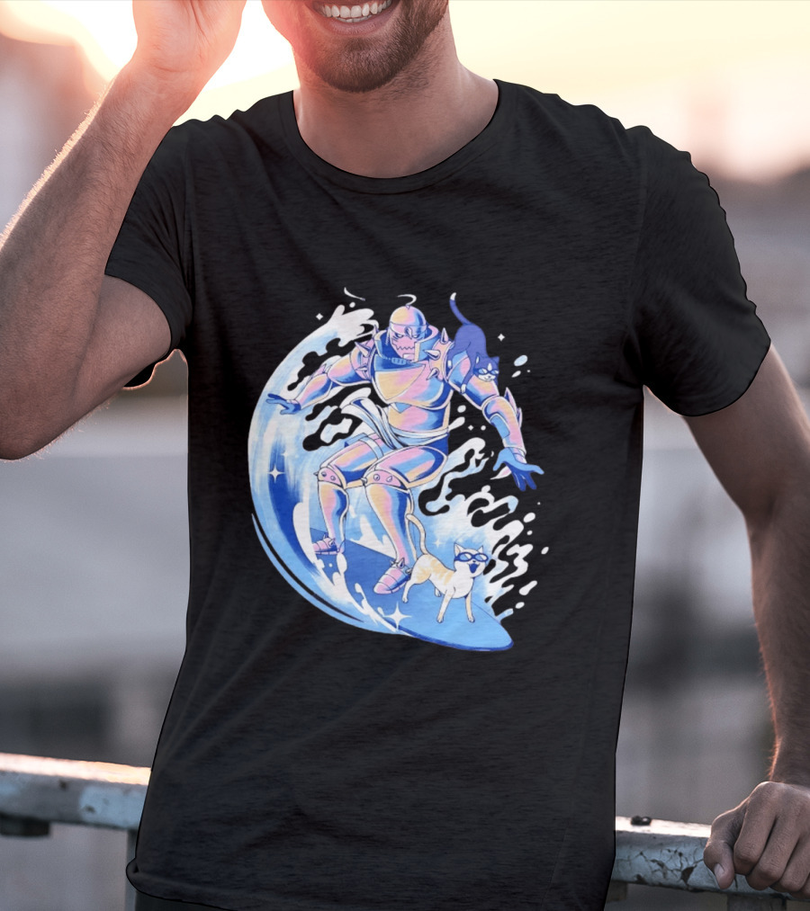 Alphonse Elric Surfing Adventure With Cool Cats On Waves T-Shirt