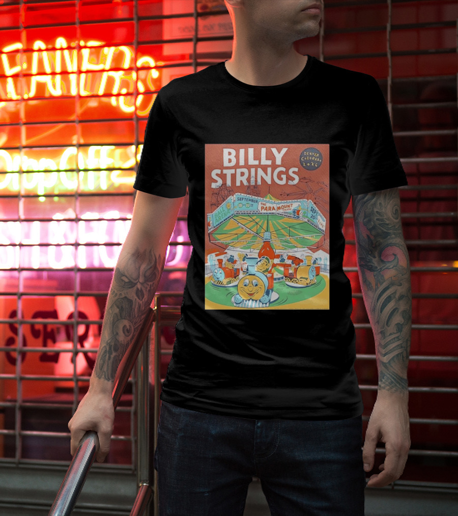 Billy Strings Denver Colorado 2026 Ball Arena Paramount Theatre September Concert Featuring Train Carousel Illustrations T-Shirt