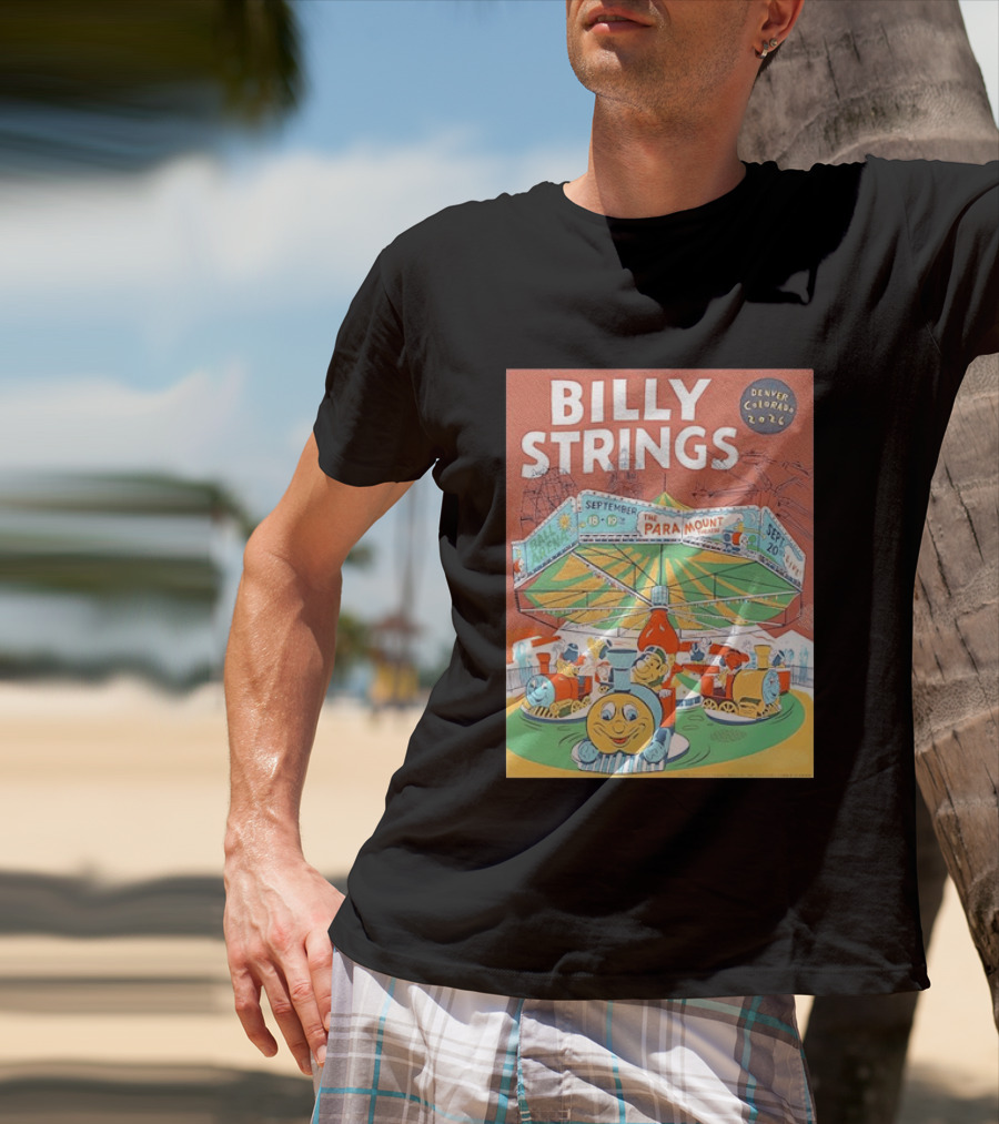 Billy Strings Denver Colorado 2026 Ball Arena Paramount Theatre September Concert Featuring Train Carousel Illustrations T-Shirt