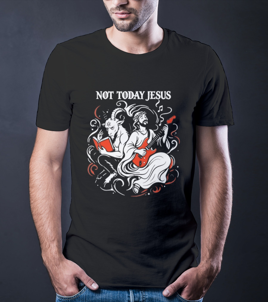 Not Today Jesus Guitar With Baphomet Goat T-Shirt