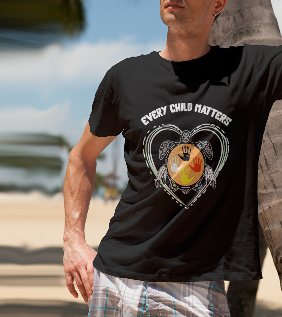 Every Child Matters Turtle Indigenous Handprints Orange Heart T-Shirt