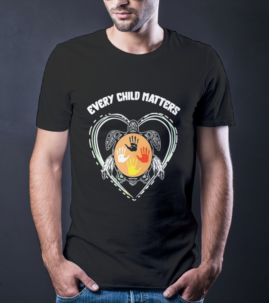 Every Child Matters Turtle Indigenous Handprints Orange Heart T-Shirt