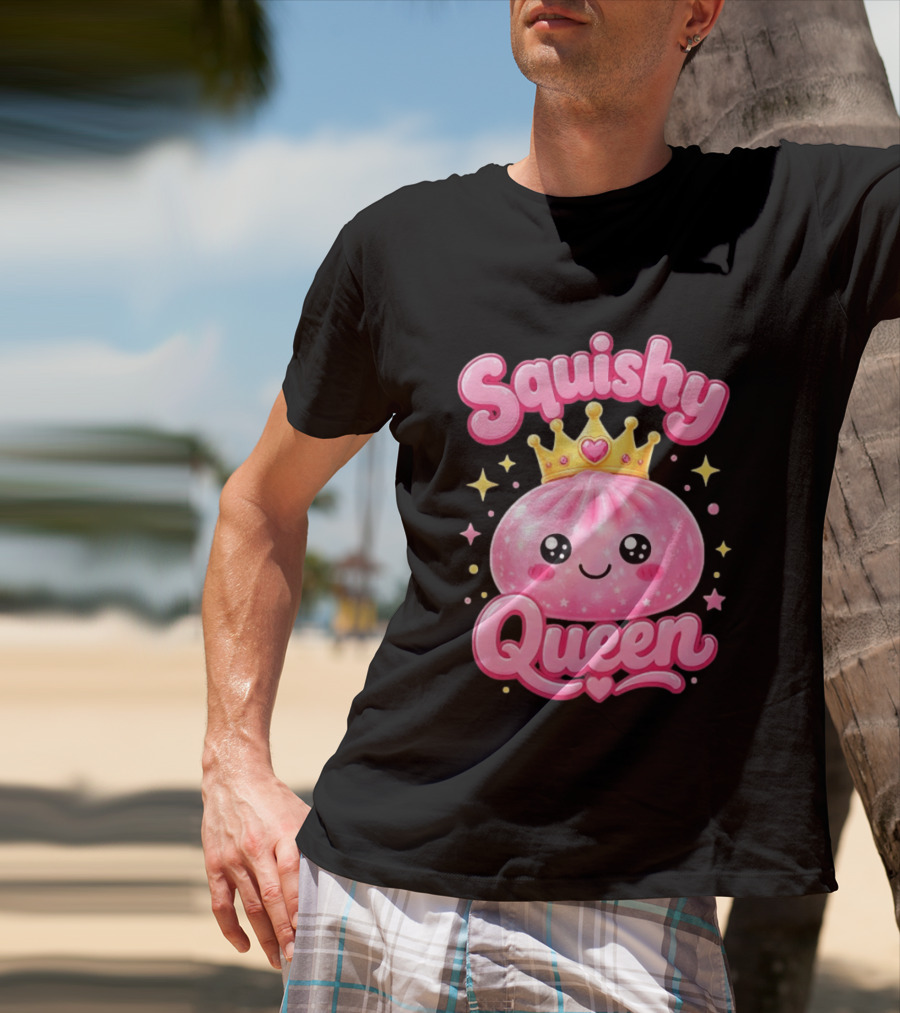 Squishy Queen Kawaii Mochi Pink Princess Cute Crown Stars T-Shirt