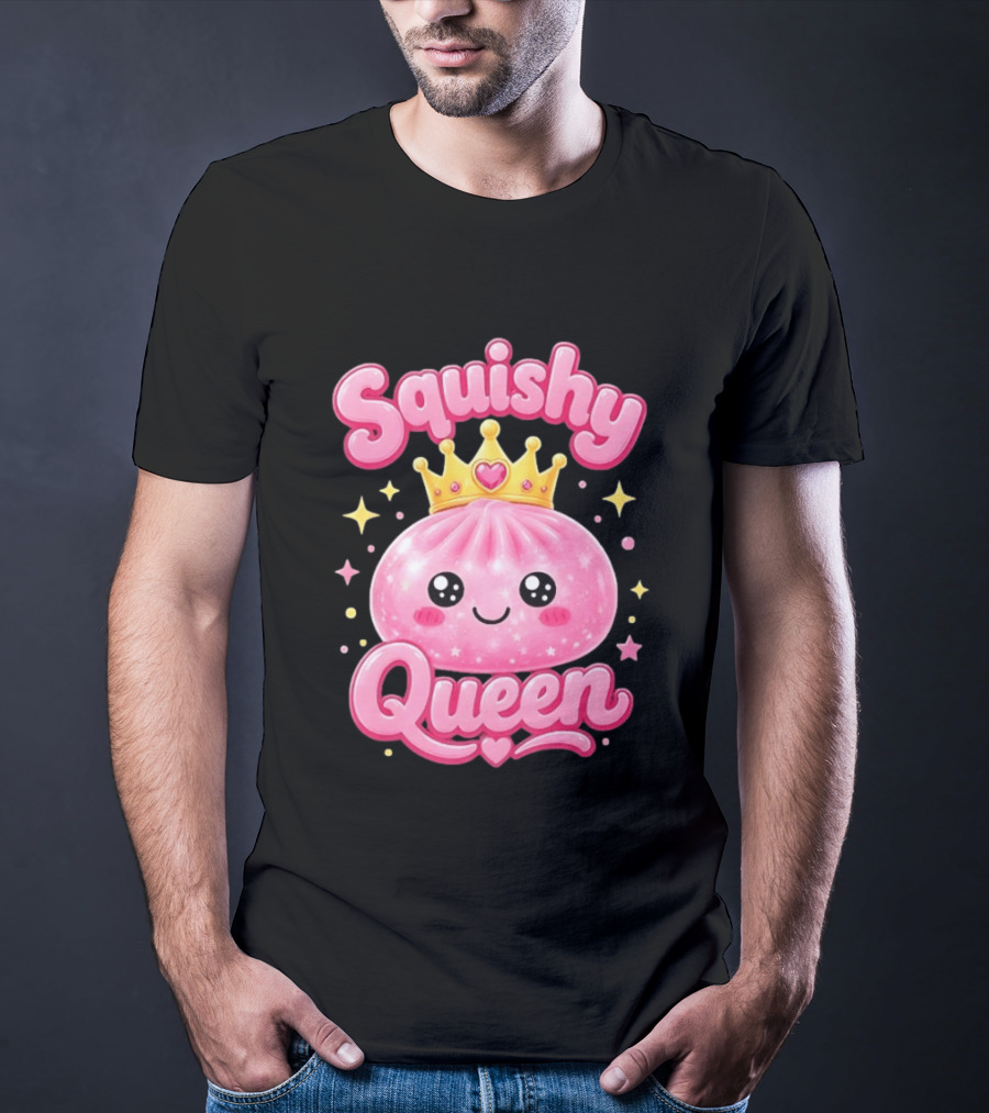Squishy Queen Kawaii Mochi Pink Princess Cute Crown Stars T-Shirt