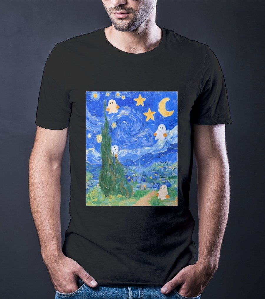 Starry Night Halloween Ghosts Vincent Van Gogh Painting T-Shirt