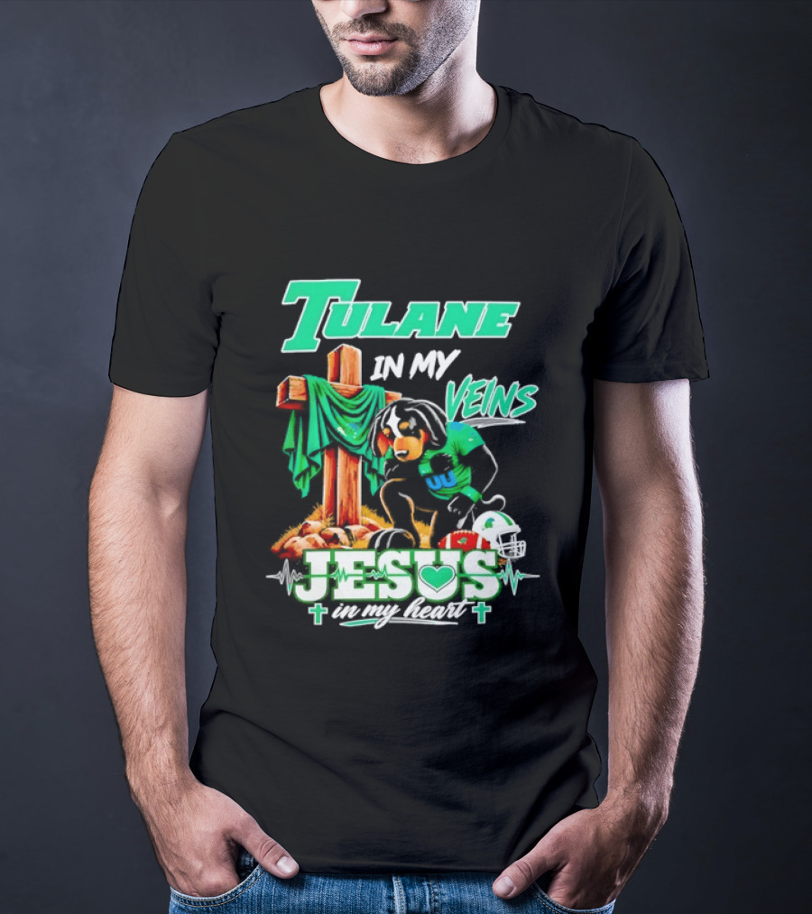 Tulane Spirit Football Jesus Faithful Heart Cross Helmets Football T-Shirt