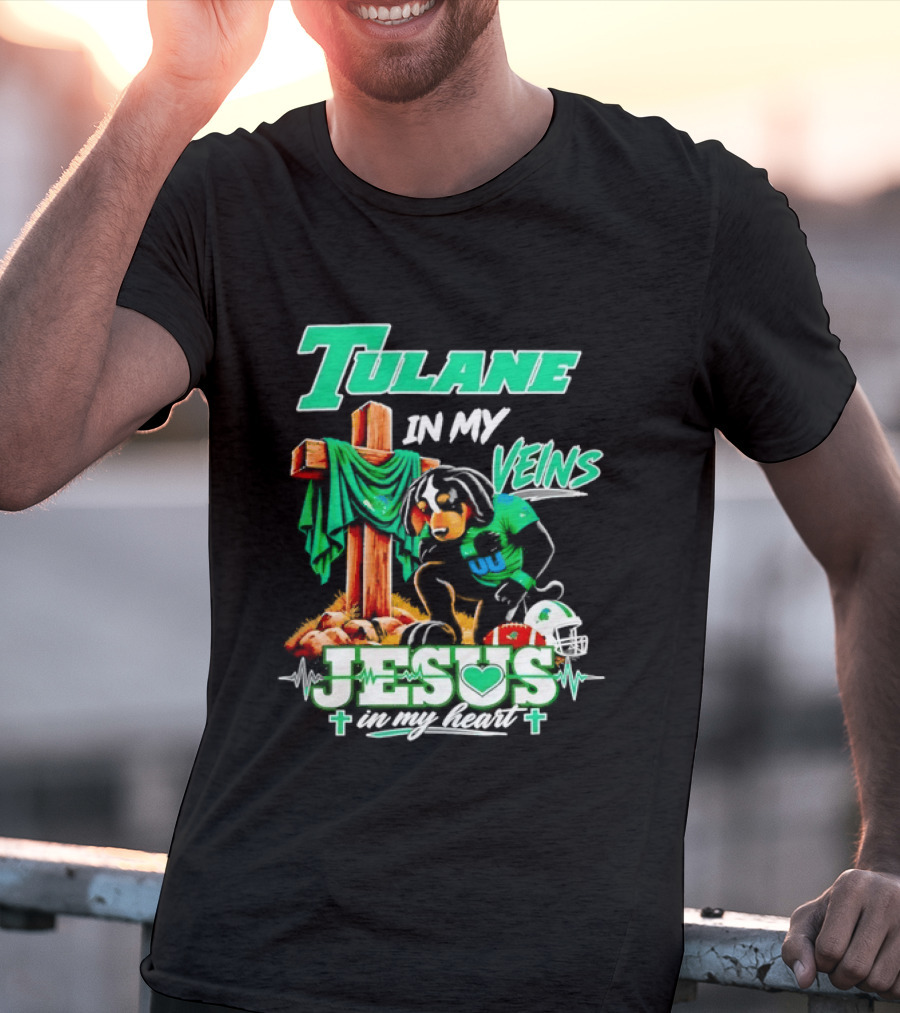 Tulane Spirit Football Jesus Faithful Heart Cross Helmets Football T-Shirt