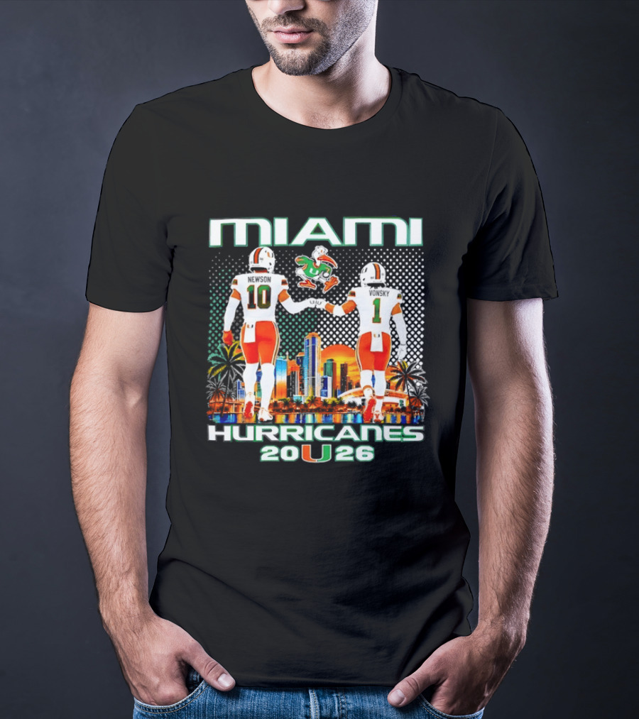 Miami Hurricanes 2026 Darian Mensah Malachi Toney Football Team Skyline Sunset T-Shirt