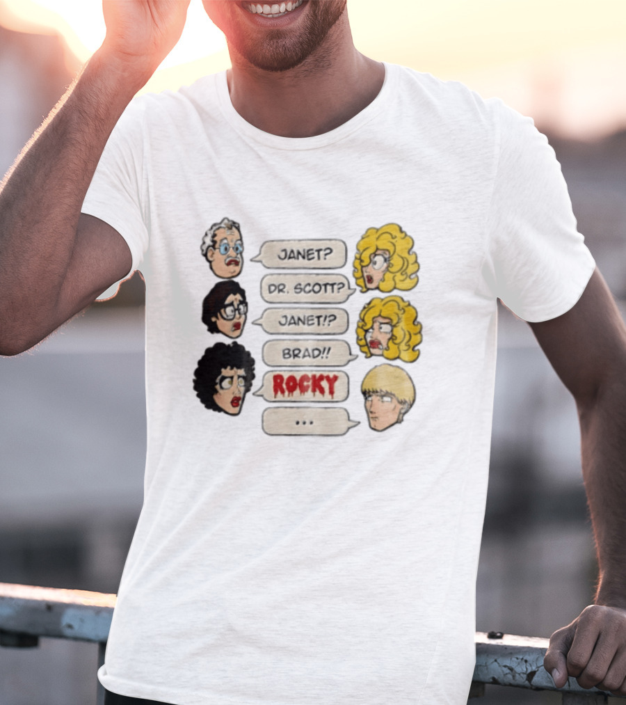 Janet Dr Scott Brad Rocky Horror Picture Show Speech Bubbles Cartoon Heads Dialogue T-Shirt