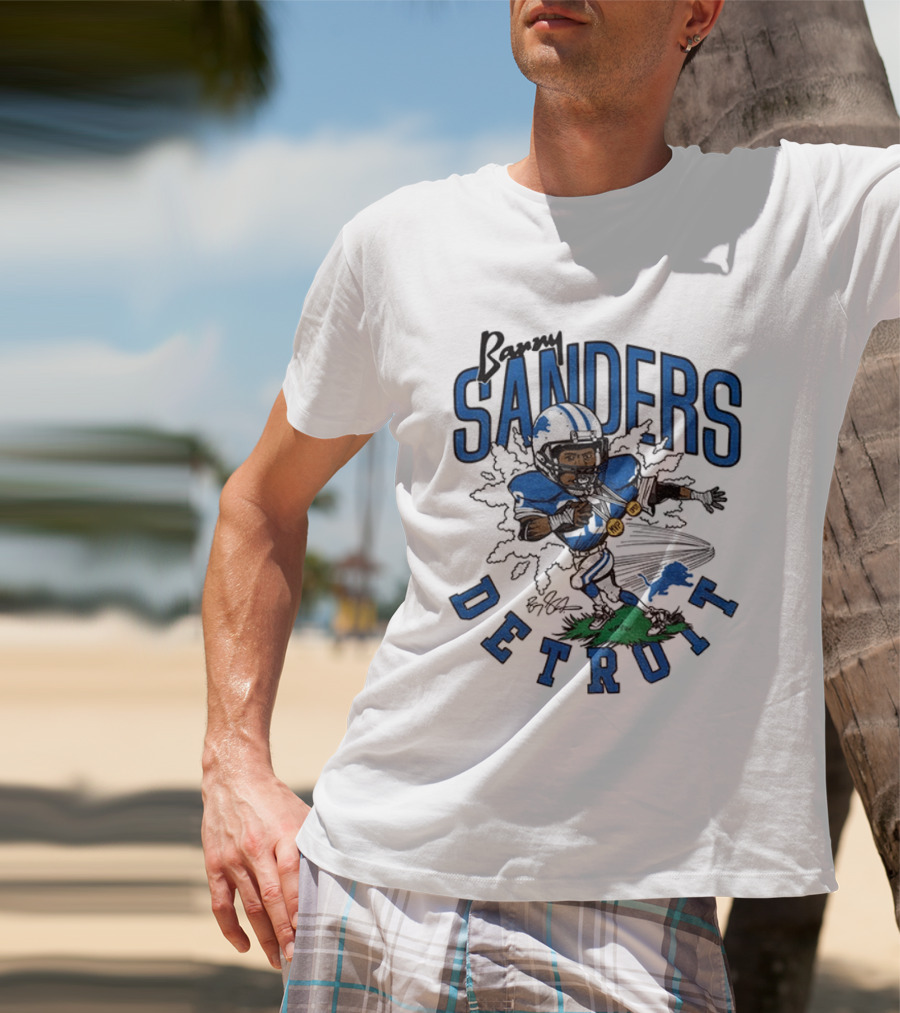 Barry Sanders Detroit Lions Caricature Player NFL Football Legend T-Shirt