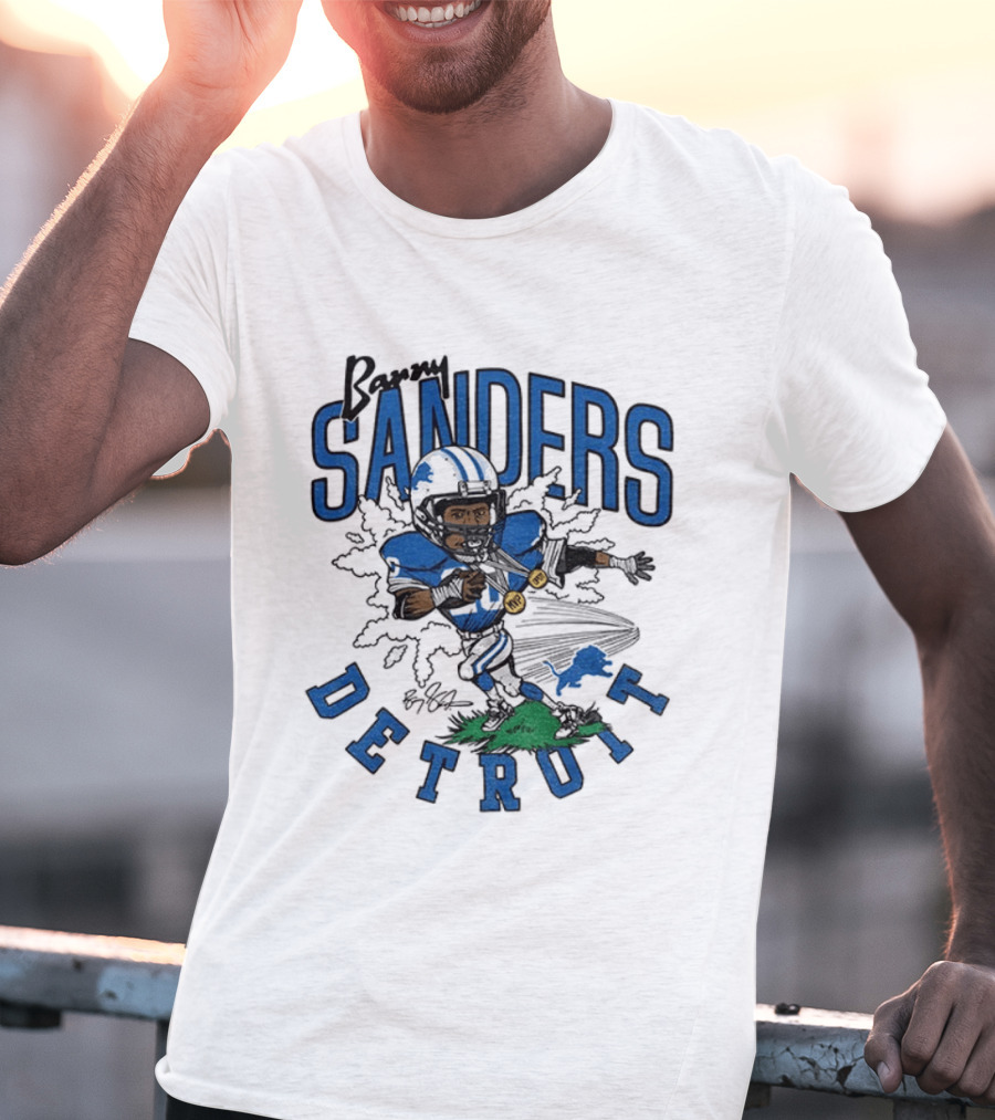 Barry Sanders Detroit Lions Caricature Player NFL Football Legend T-Shirt