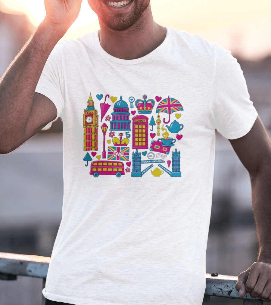 London 5ve UK British Symbols Big Ben Union Jack T-Shirt
