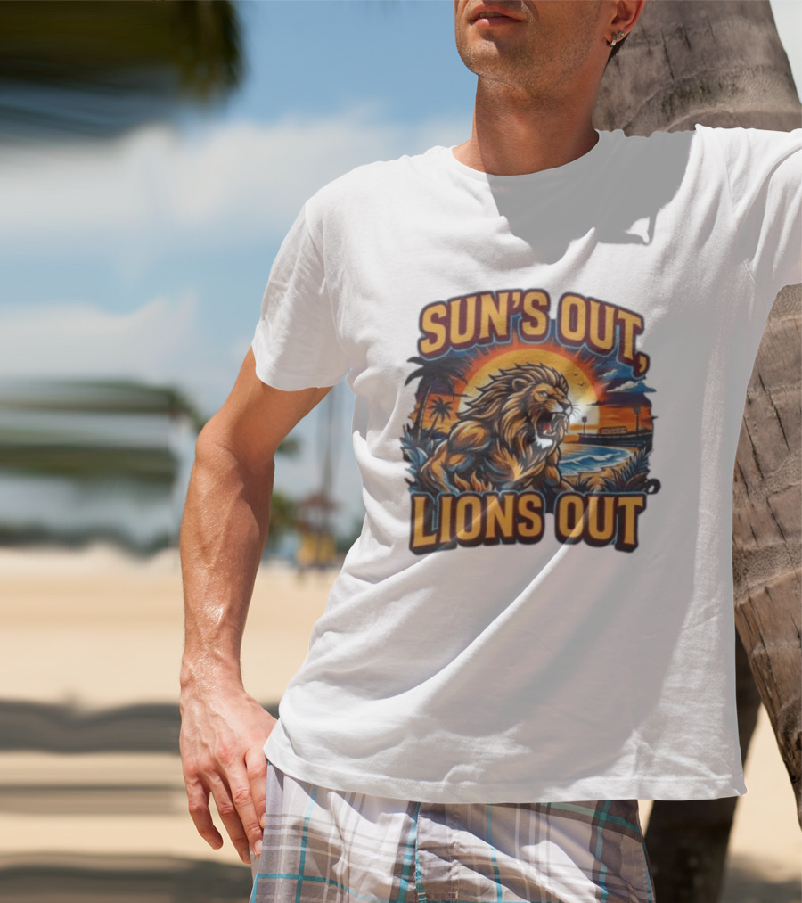 Sun's Out Lions Out Brisbane Lions Bold Tropical Roar T-Shirt
