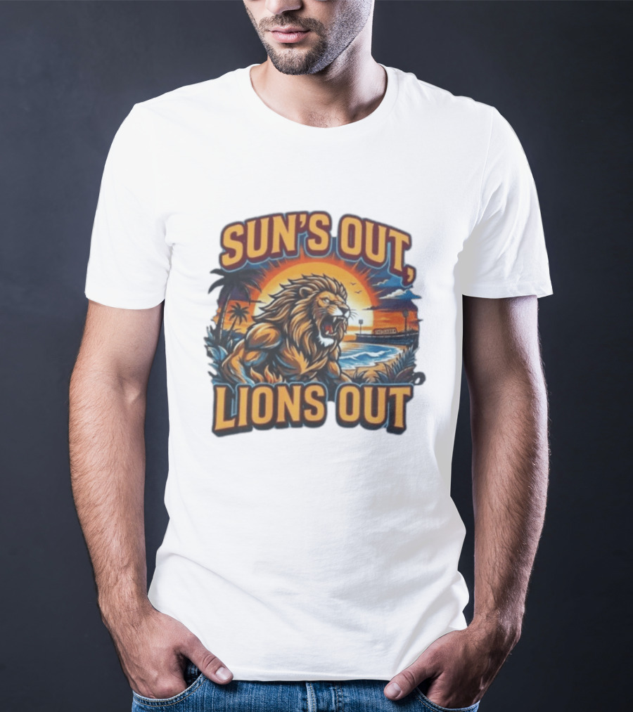 Sun's Out Lions Out Brisbane Lions Bold Tropical Roar T-Shirt