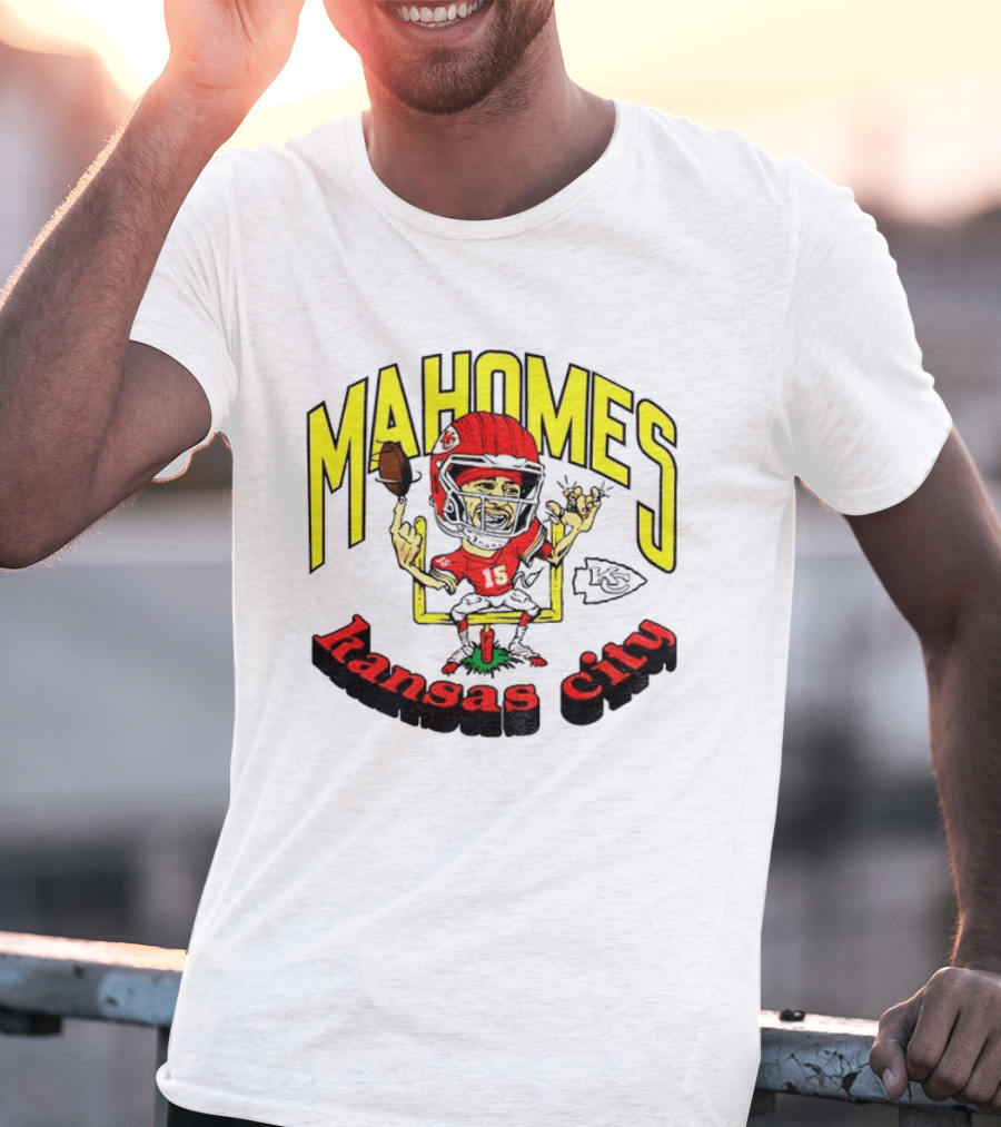 Mahomes Kansas City Chiefs Caricature Player Touchdown Celebration T-Shirt