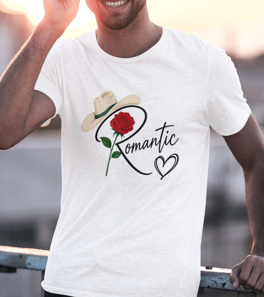 Romantic Cowboy Hat Rose Western Love Heart T-Shirt