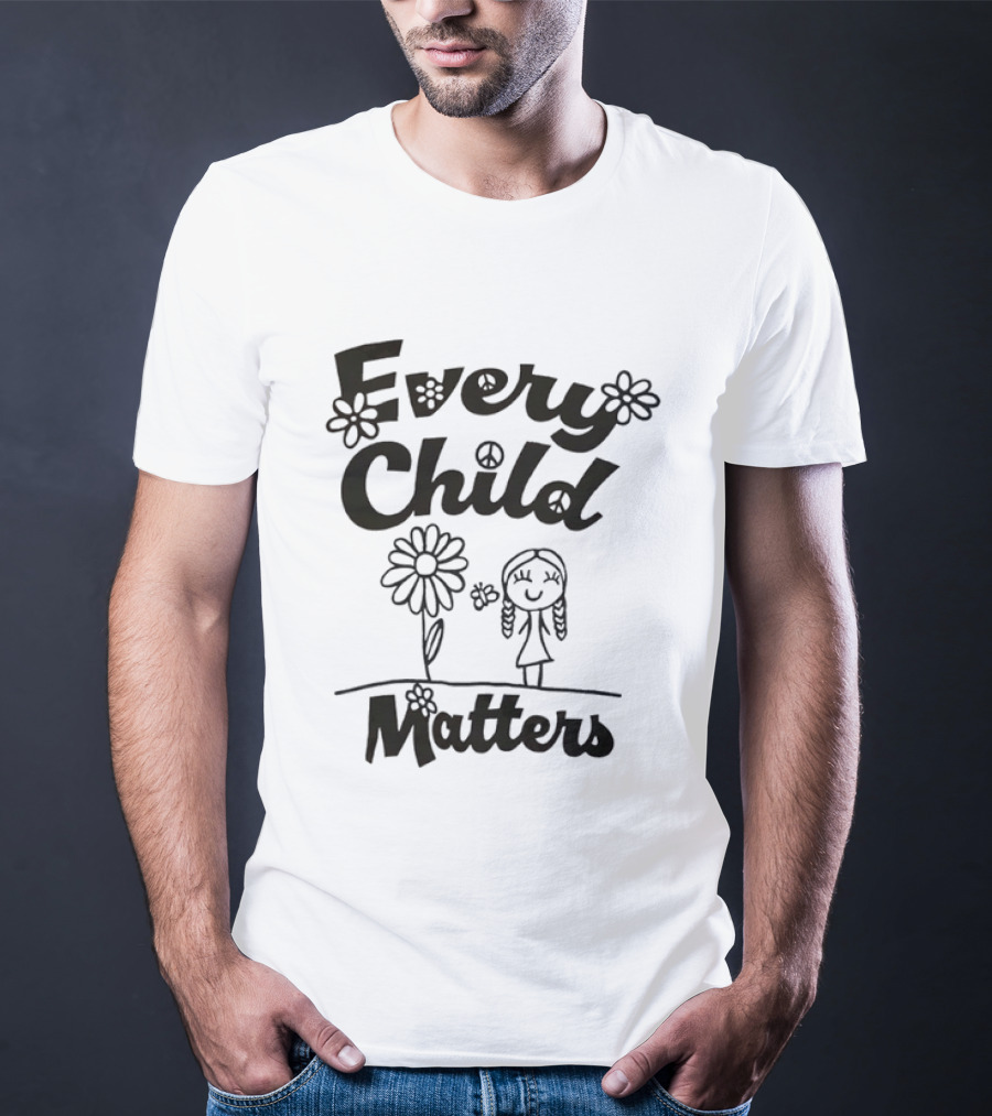Every Child Matters Peace Symbol Flowers And Girl Awareness T-Shirt